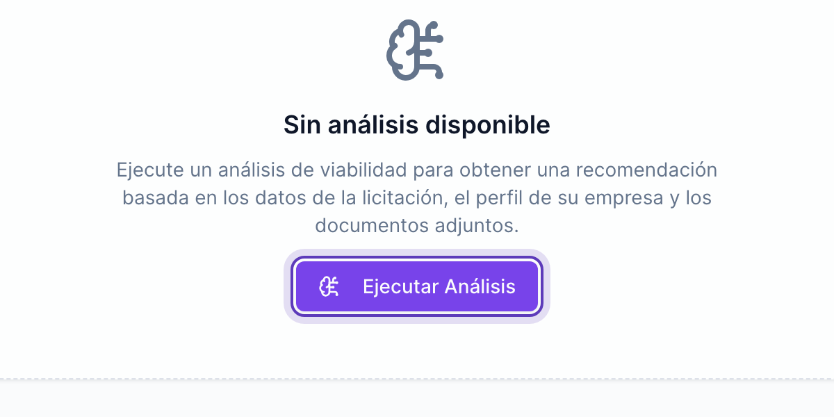 Sección Análisis de Viabilidad sin análisis, con el botón «Ejecutar Análisis» marcado.