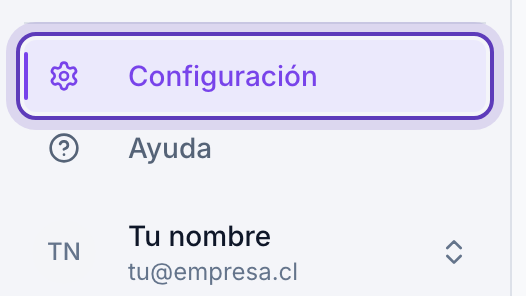 Pie del menú lateral de Eda con «Configuración» marcado, sobre «Ayuda» y el usuario.